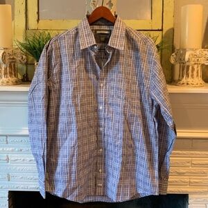 Johnston & Murphy NEW Navy White Textured Men’s Long Sleeve Button Down Size L